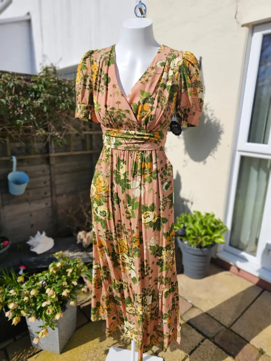 Joanie Albertine Floral Wallpaper Print Midaxi Midi/Maxi Spring Dress - UK 8