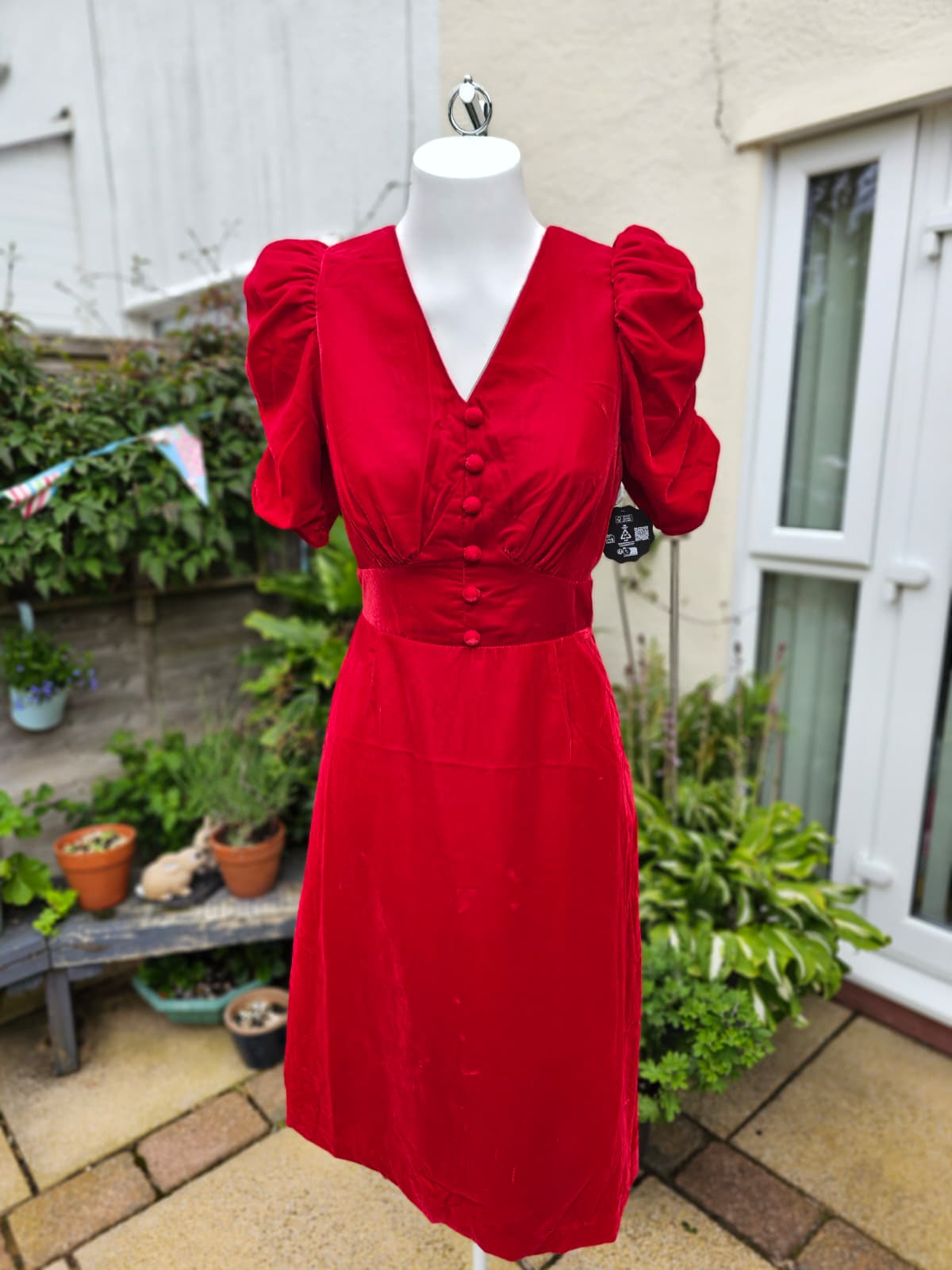 Christina Hendricks Joanie Neroli Puff Sleeve Velvet Dress Scarlett Red - UK 8