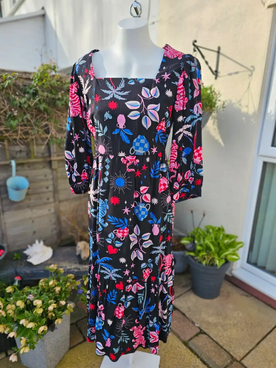 Joanie Womens Candi Tropical Tiger Print Spring/Summer Square Neck Midi Dress 16