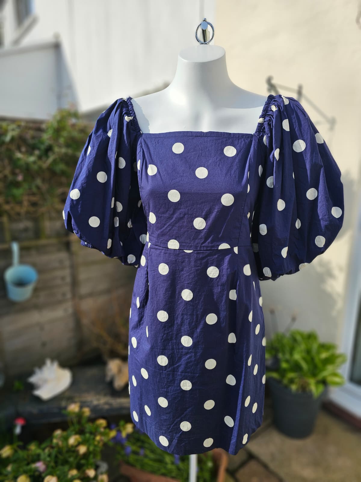 Joanie Women's Penny Polka Dot Print Square Neck Puff Sleeve Dress - UK 14