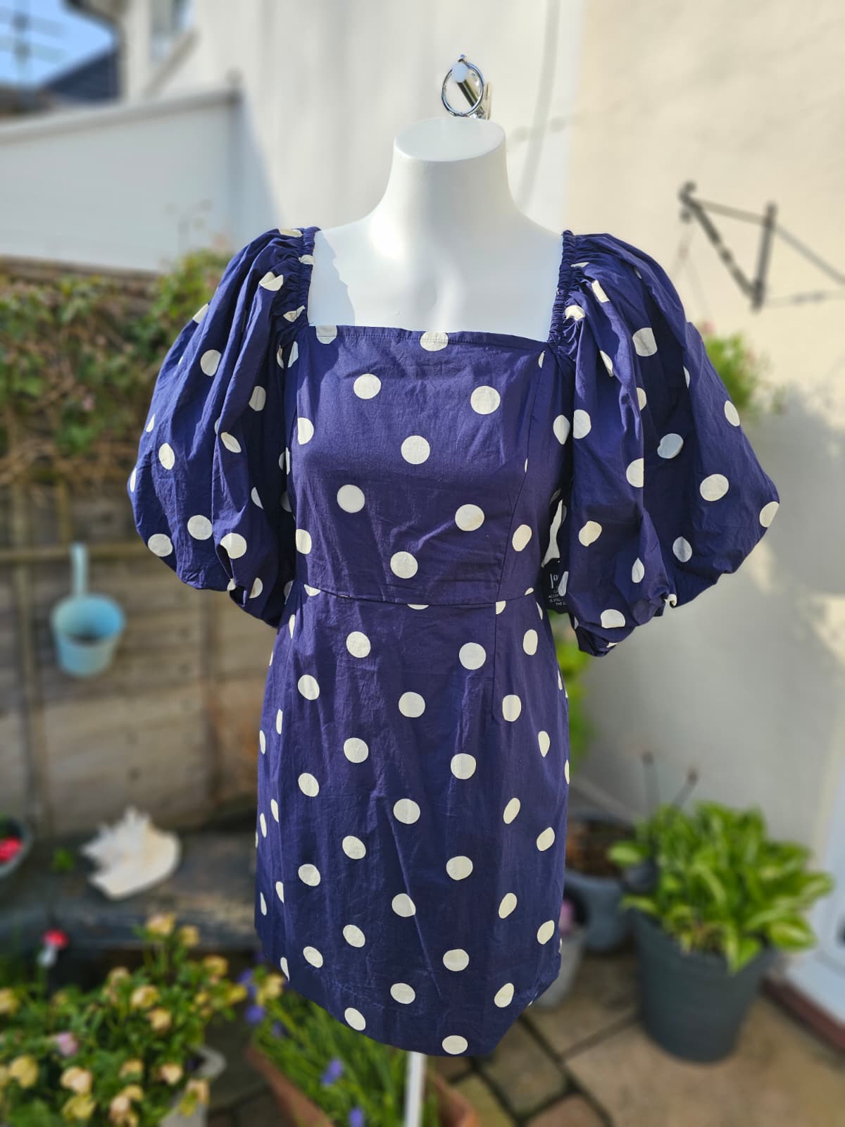 Joanie Women's Penny Polka Dot Print Square Neck Puff Sleeve Dress - UK 12