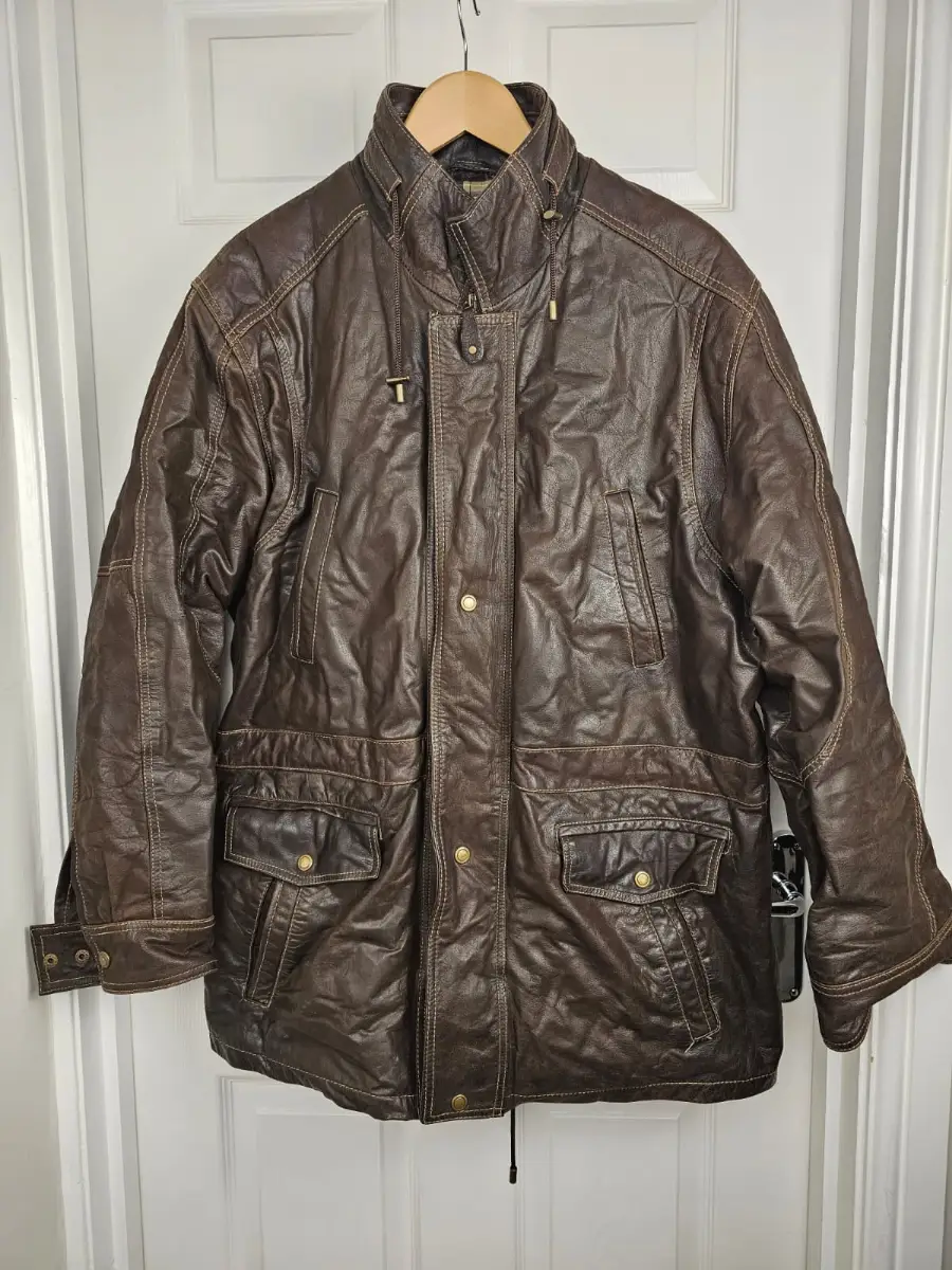 Hide Park Mens Full Zip Leather Jacket - L/Large - Dark Brown