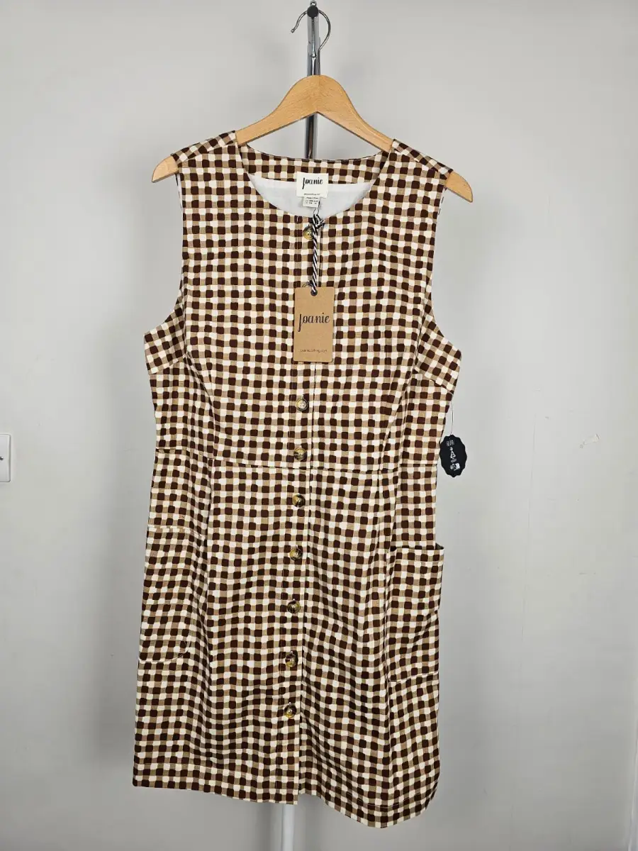 Joanie Ashley Gingham Boat Neck Mini Dress - Brown - UK 16