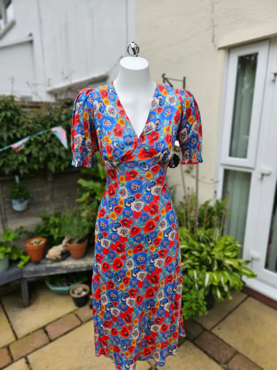 Joanie Womens Colleen Pansy Floral Print Midi Spring Summer Cottagecore Dress-8