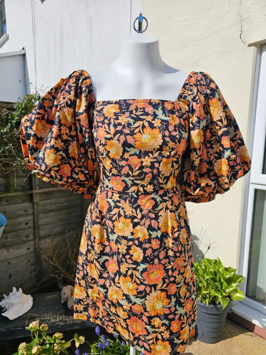 Joanie Women's Penny Floral Print Square Neck Puff Sleeve Spring Dress - UK 8