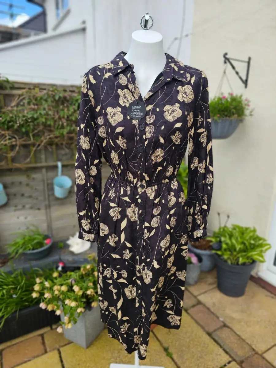 Christina X Joanie Orange Blossom Poppy Print Midi Shirt Sleeve Dress - UK 14