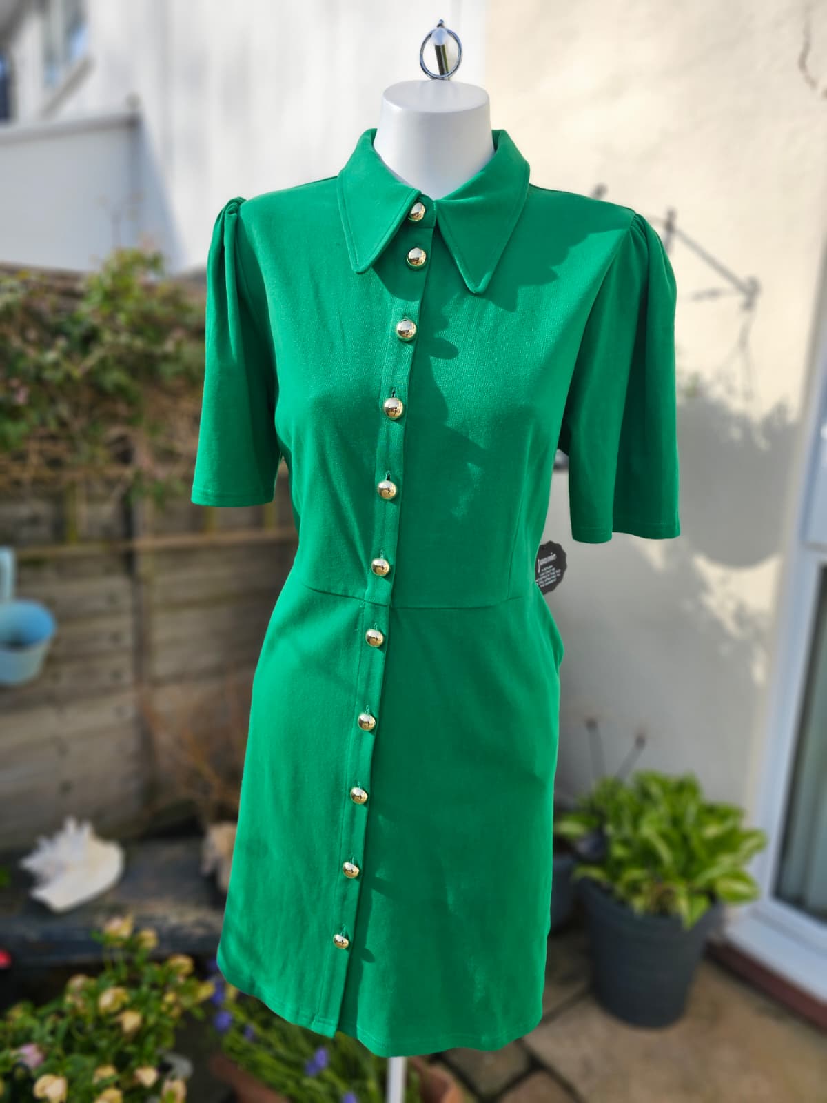 Joanie Womens Colton Jersey Shirt Organic Cotton Button-Down Dress - UK 18-Green
