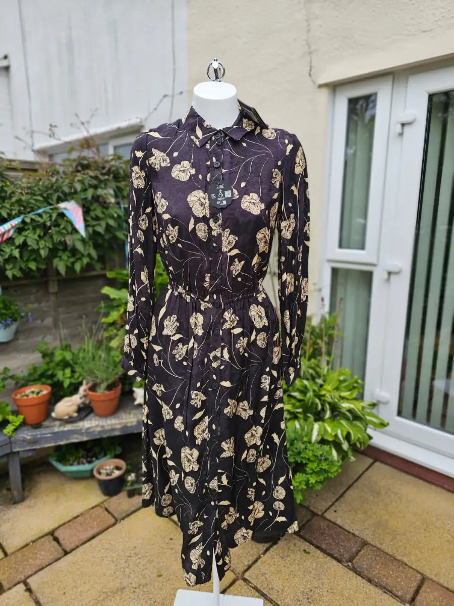 Christina Hendricks X Joanie - Orange Blossom Poppy Print Midi Shirt Dress UK 10