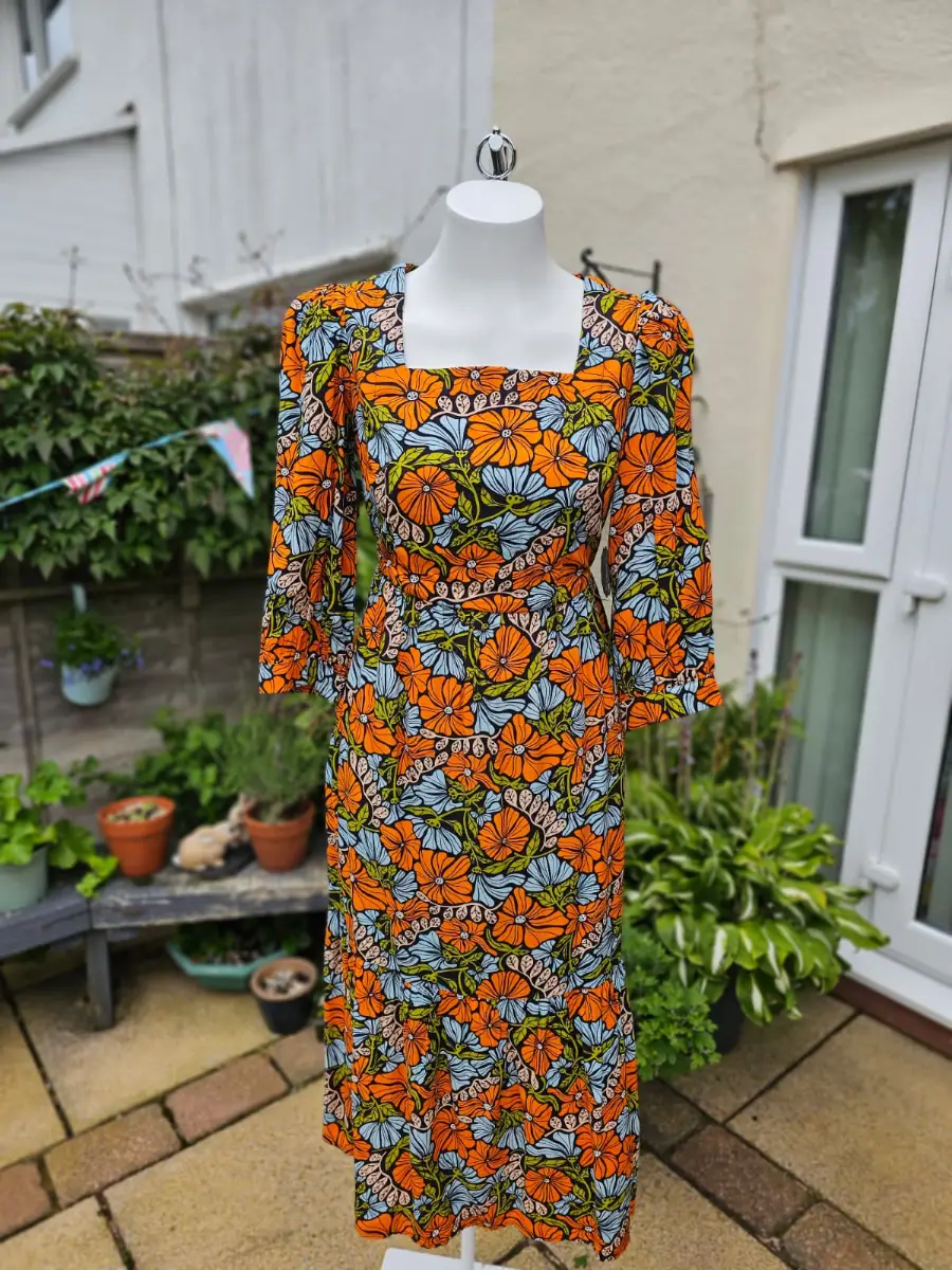 Joanie Womens Candi Vintage Floral Flower Print Square Neck Midi Dress - UK 10