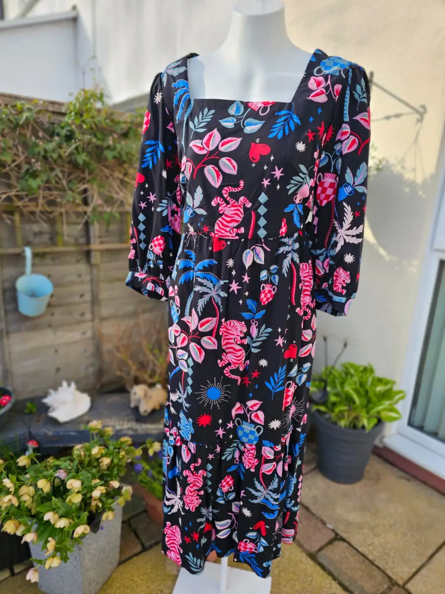 Joanie Womens Candi Tropical Tiger Print Spring/Summer Square Neck Midi Dress 18