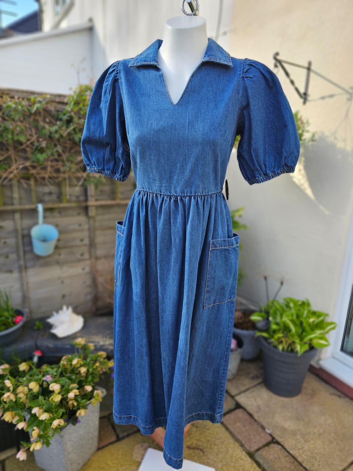 Joanie Womens Jojo Mid Wash Denim Blue Midi Casual Spring Summer Work Dress 8