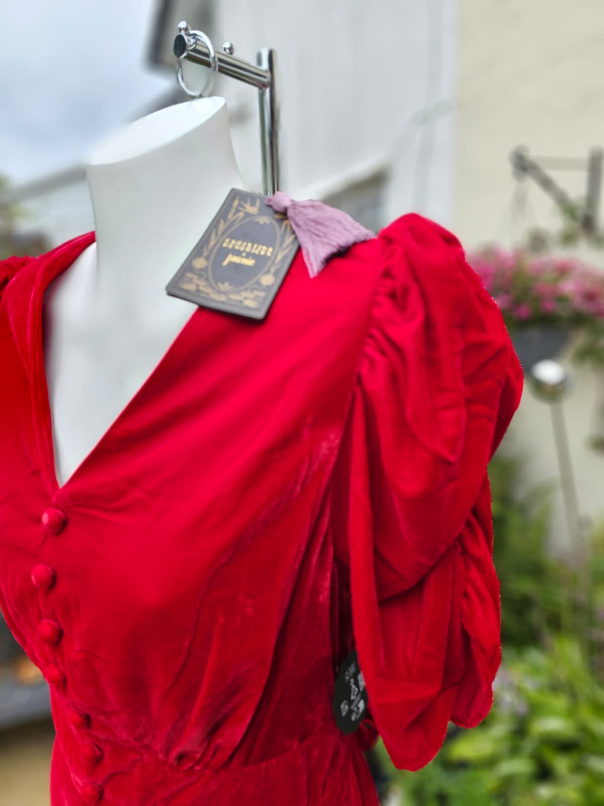 Christina Hendricks Joanie Neroli Puff Sleeve Velvet Dress Scarlett Red - Size 18
