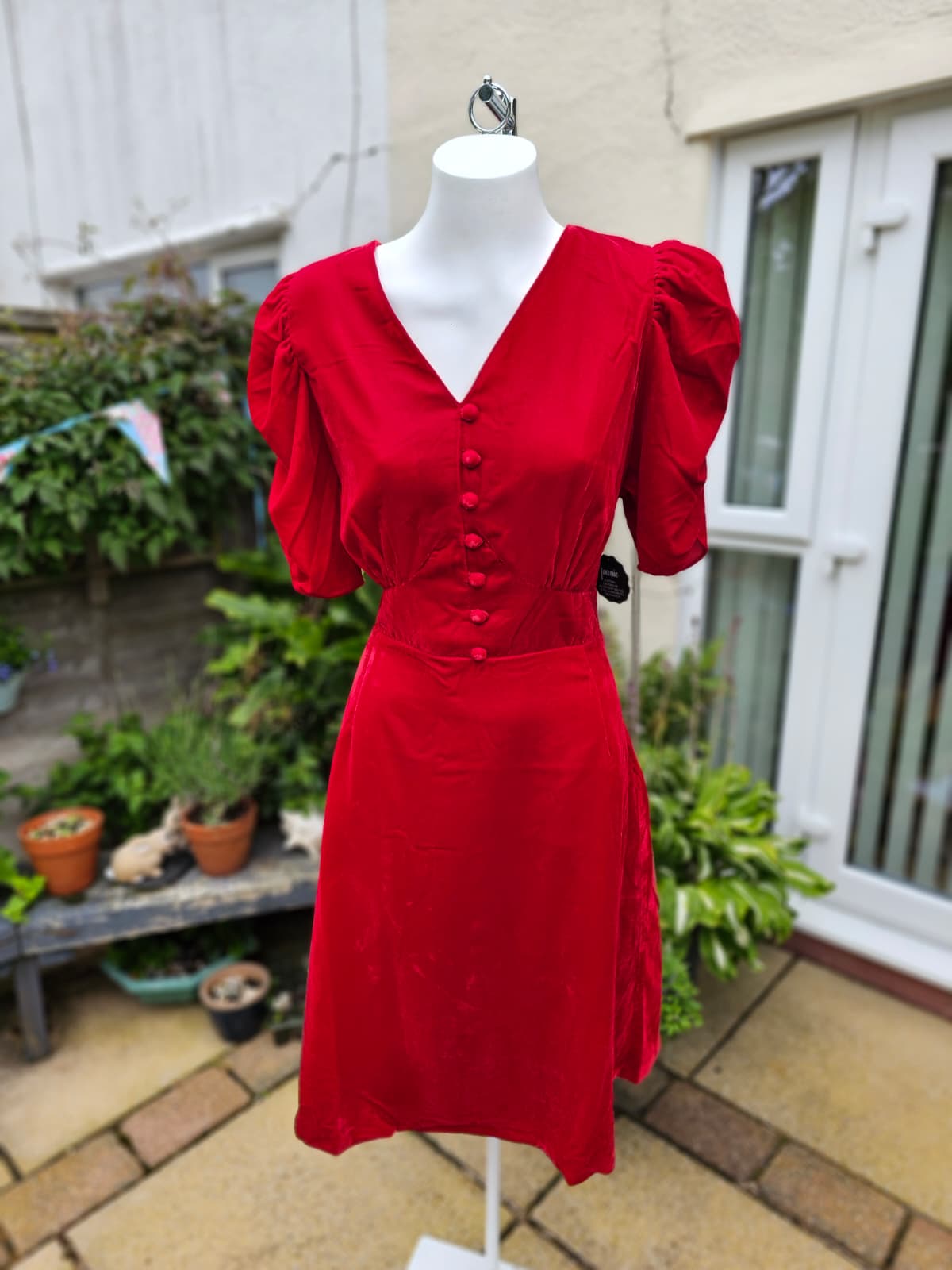 Christina Hendricks Joanie Neroli Puff Sleeve Velvet Dress Scarlett Red - UK 18