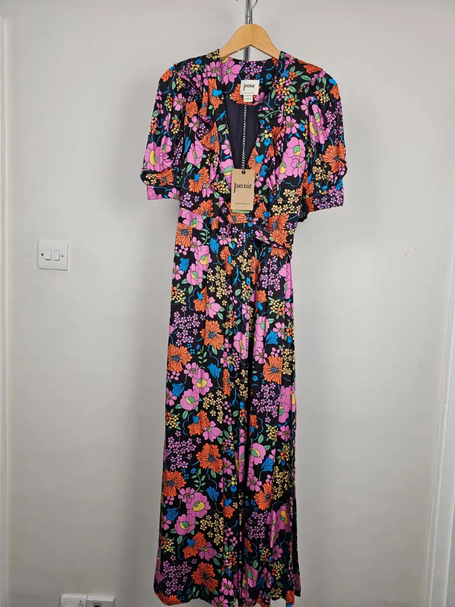 Joanie X Zeena Shah Womens Retro Floral Print Ruffle Collar Wrap Dress - UK 8