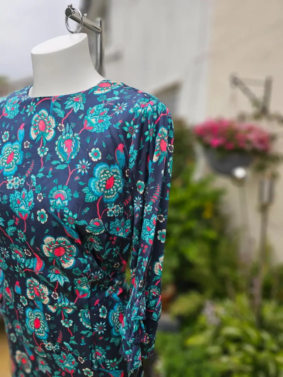 Joanie Caroline Floral Bird Floral Fauna Print Ruffle Mini Spring Dress - UK 16