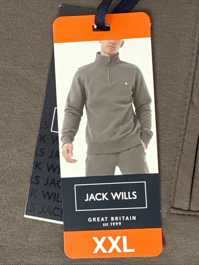 Jack Wills Men's Barchester 1/4 Zip Sweatshirt in Dark Grey Size XXL