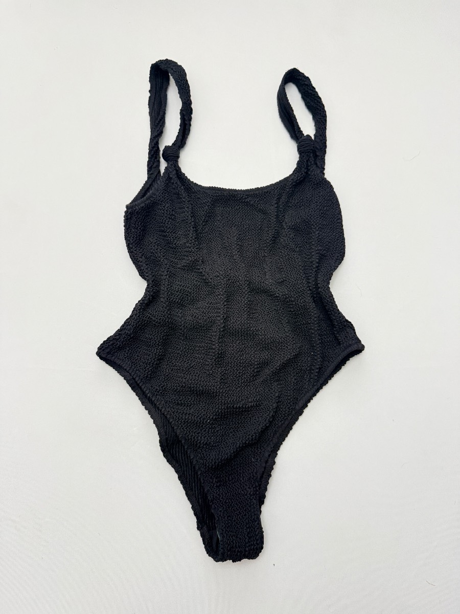 Moda Minx Black Scrunch Swimsuit Knot Straps Super Stretch BNWT Size L UK 12