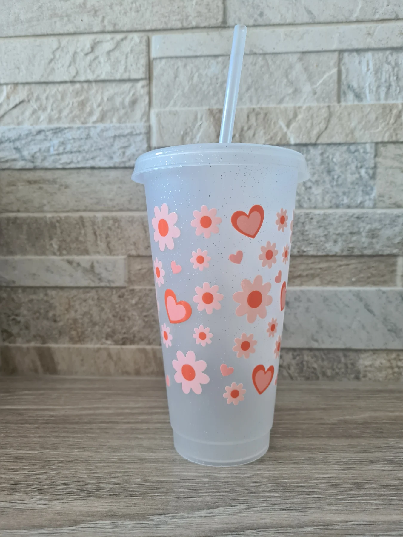 Pink hearts and flowers 24oz tumbler