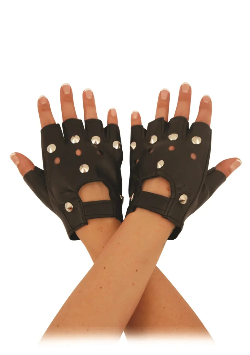 Biker or Punk Gloves Studded Leather Look Fingerless Fancy Dress Accessory