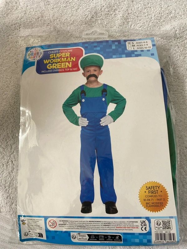 Child Luigi Mario Brother Style Costume 4-6 Years Old
