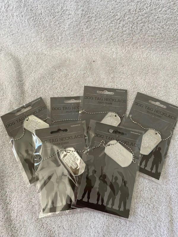 6 x Metal Army Military Style Dog Tags on Chains