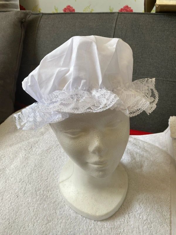 Child White Cotton Maids Victorian Mop Cap with White Lace
