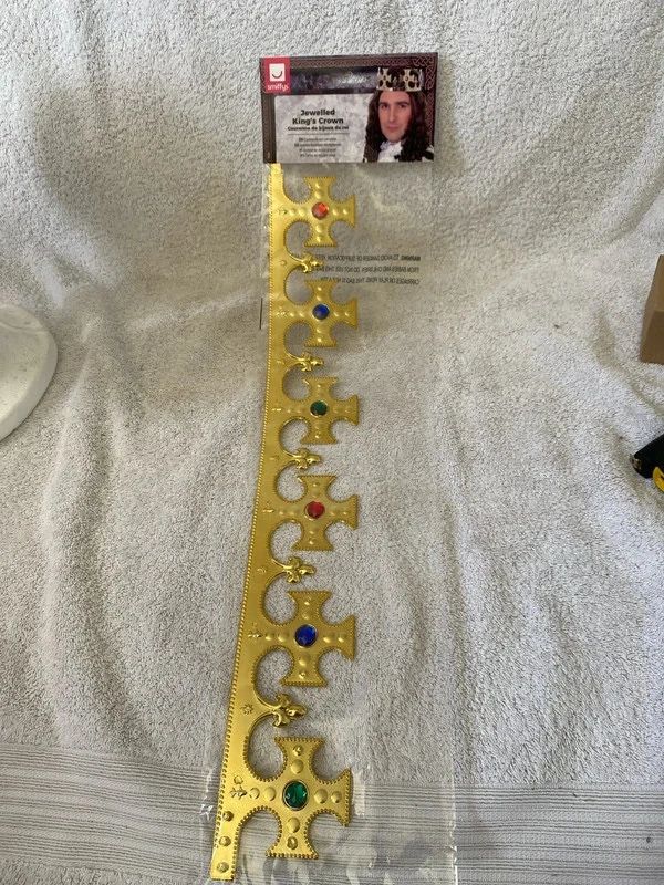 Gold Jewelled Kings Crown Adjustable Size Dressing Up Hat