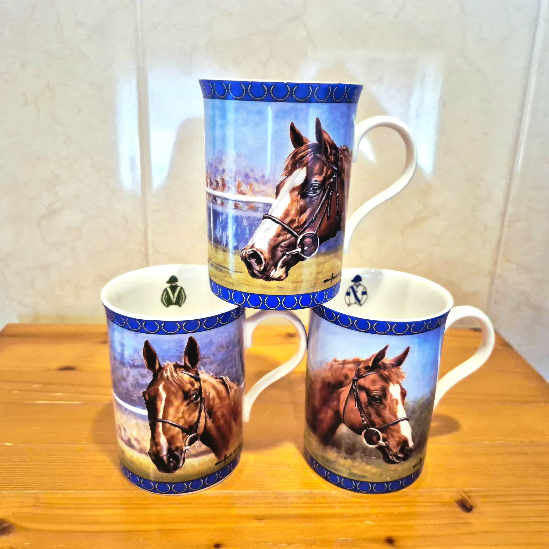 3x Race Horse Racing Mugs Set Aldaniti, Lammtarra, The Minstrel By Danbury Mint Perfect Unused