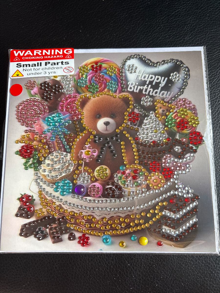 Birthday card bear in basket diamond art