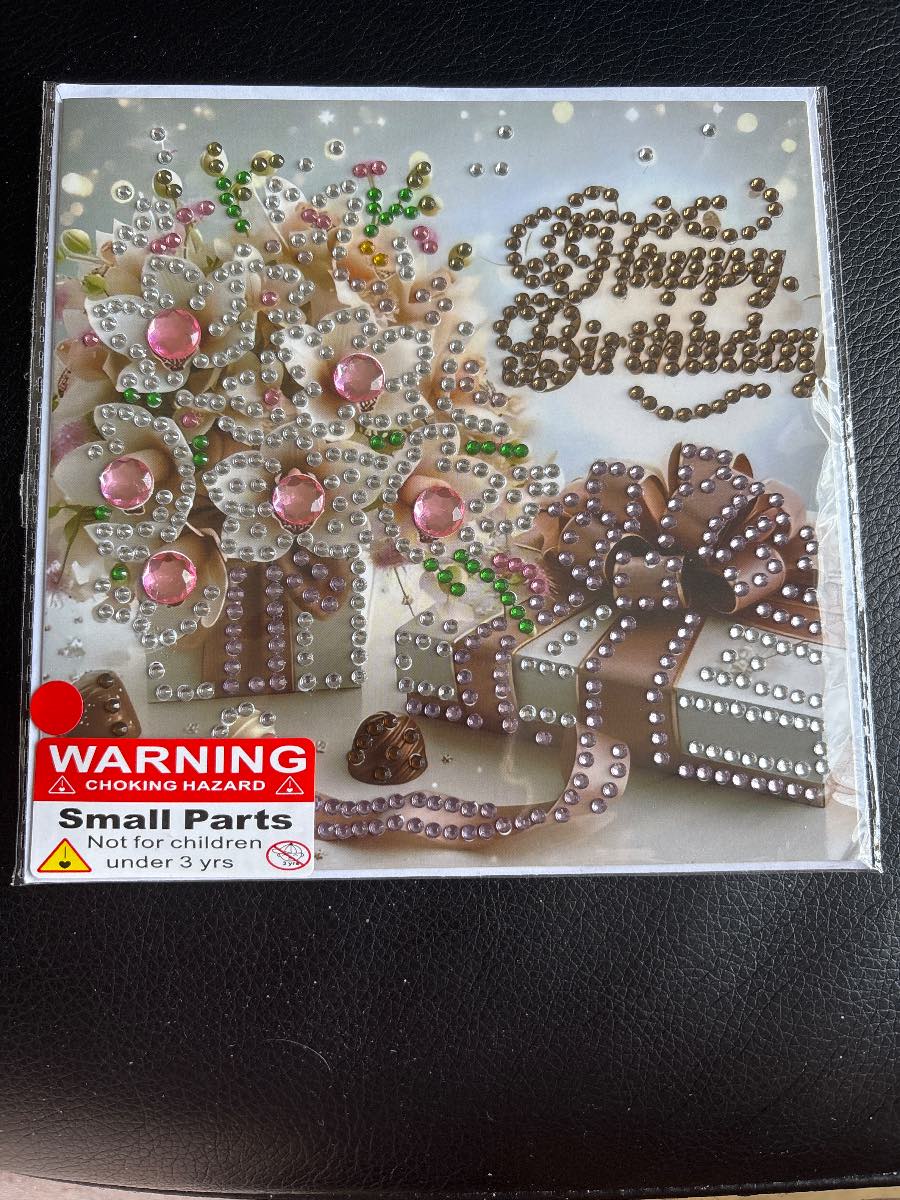 Pink flowers birthday card diamond art