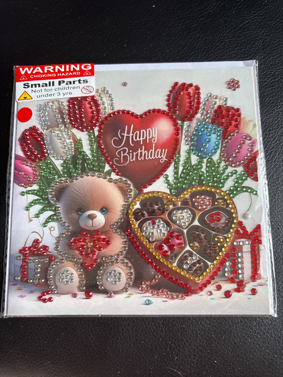 Birthday card bear and chocolate diamond art