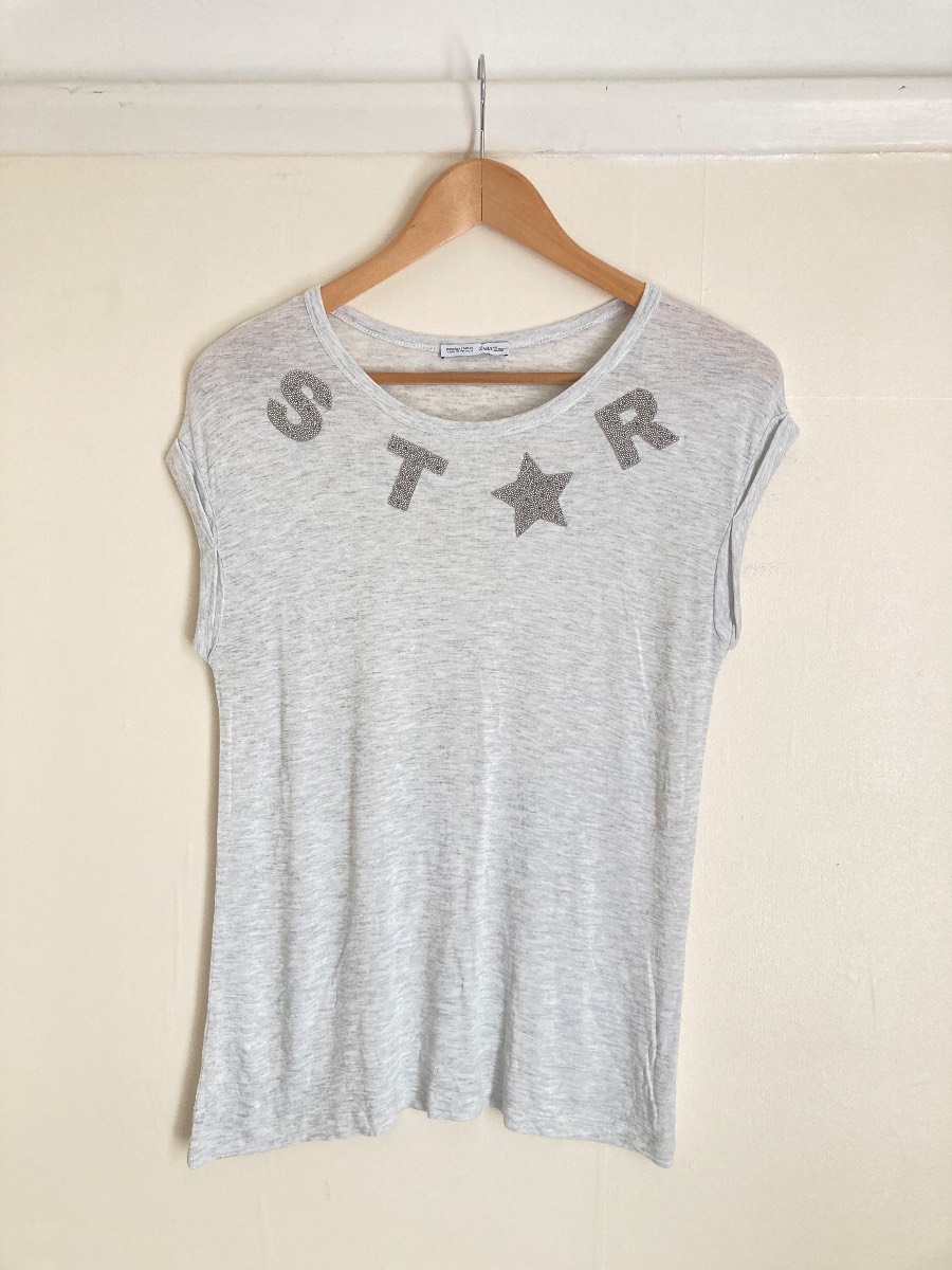 Zara Trafaluc rhinestone short sleeve grey mark baby tee t-shirt size small