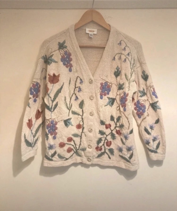 Talbots vintage floral knitted cardigan cottage granny core  Size small