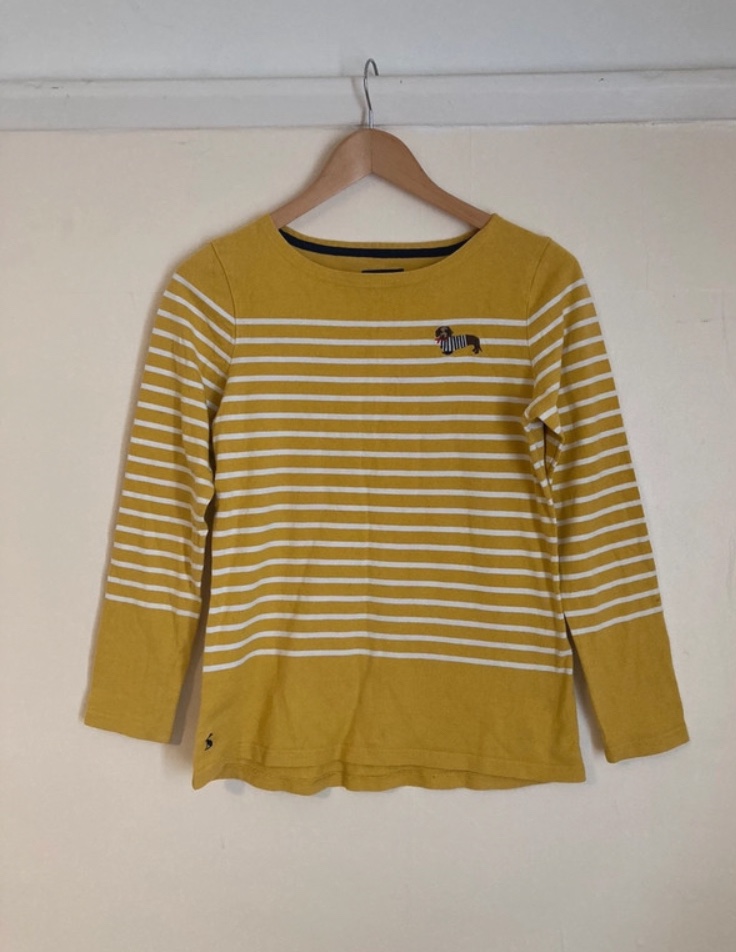 Joules Harbour striped mustard yellow white top Size 10