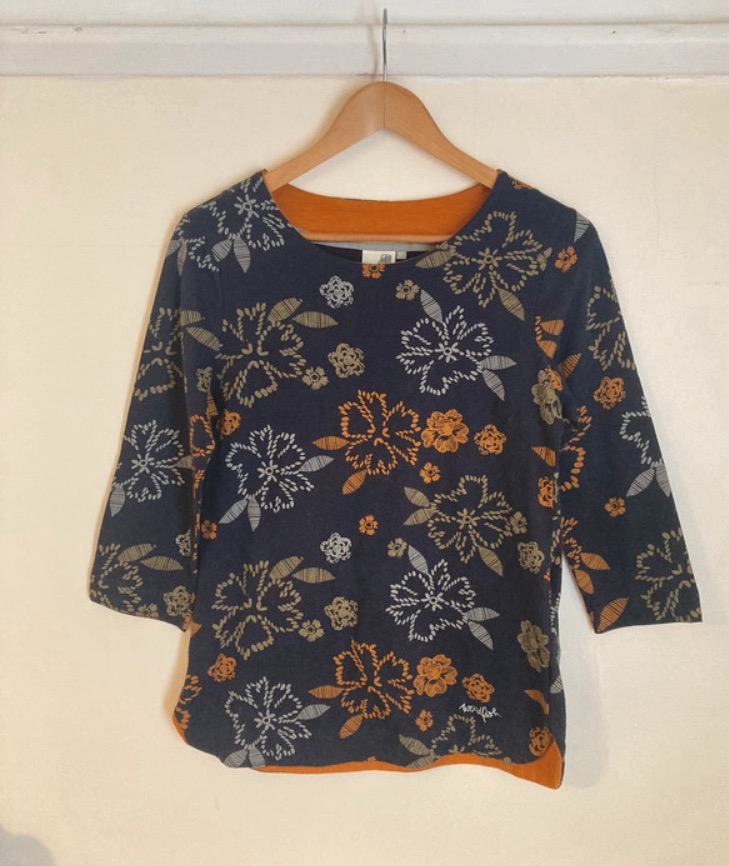 Weird fish floral leaf shapes print earth-core Organic Cotton Jersey 3/4 Sleeve T-Shirt Size 10
