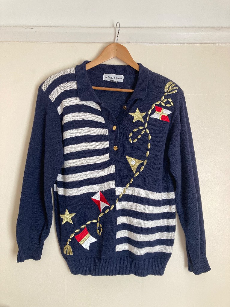 Alfred Dunner vintage 1990’s 1980s sailing nautical boats cardigan Size small