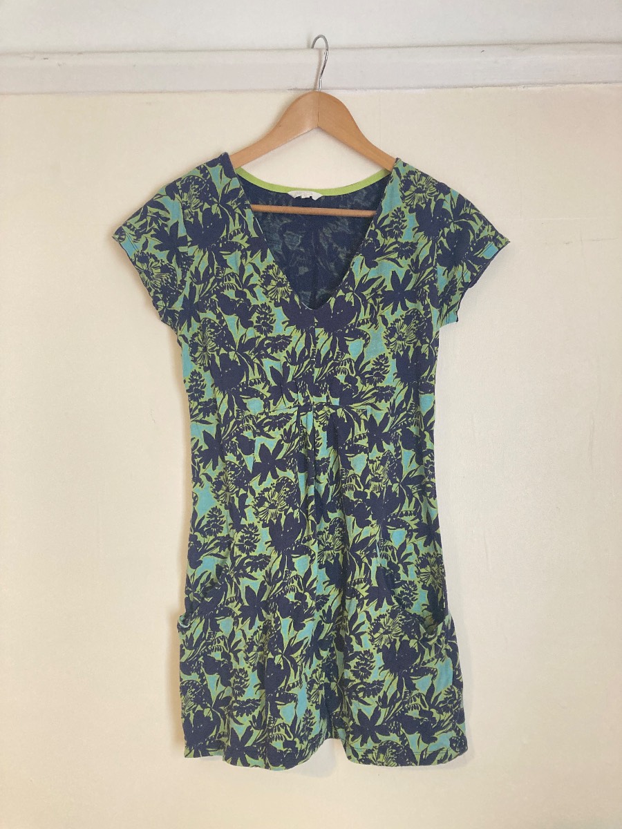 White stuff floral tropical leaf print mock wrap dress long top Size 10