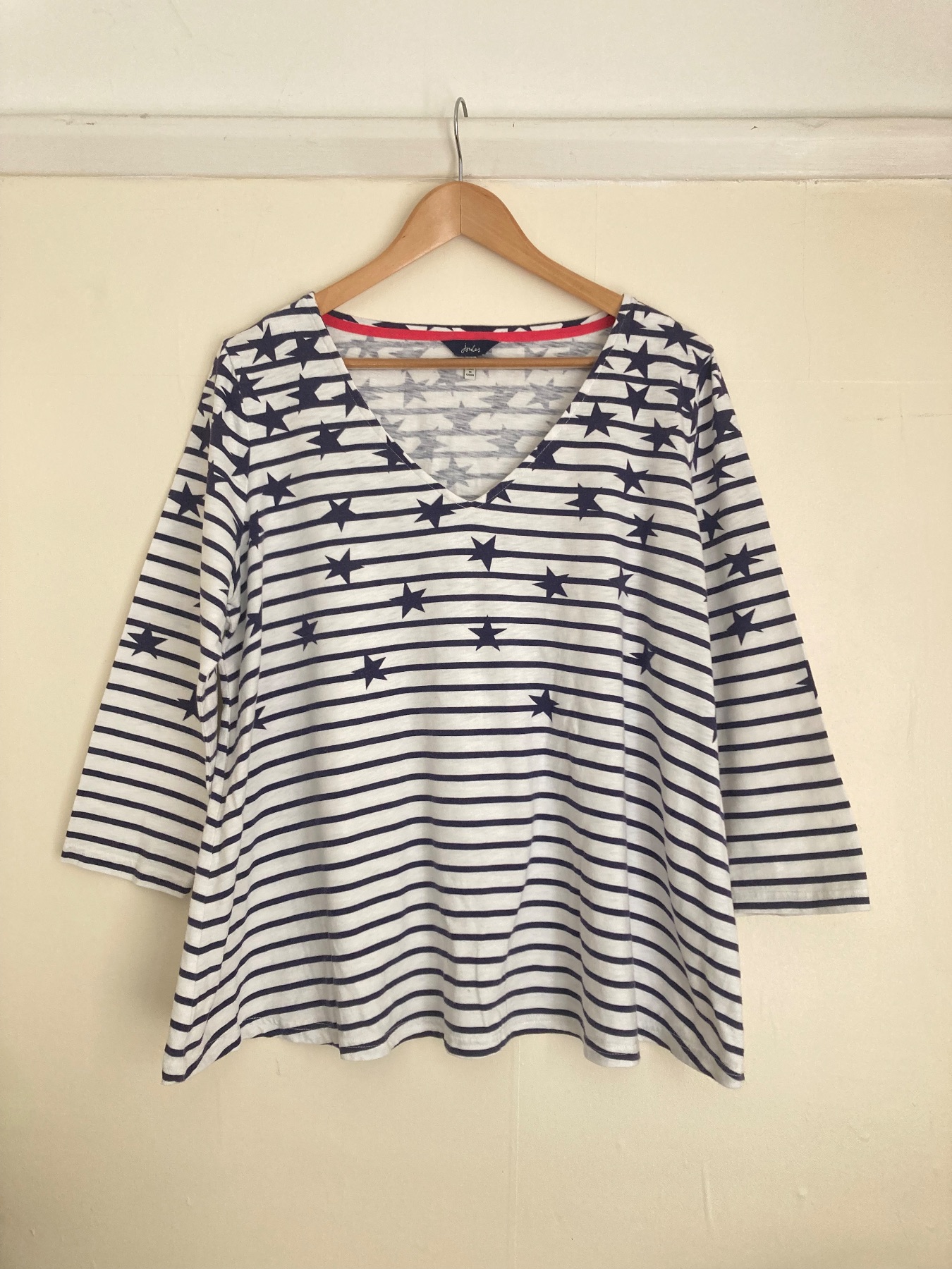Joules starse stripes cotton 3/4 sleeve top nautical Size 16