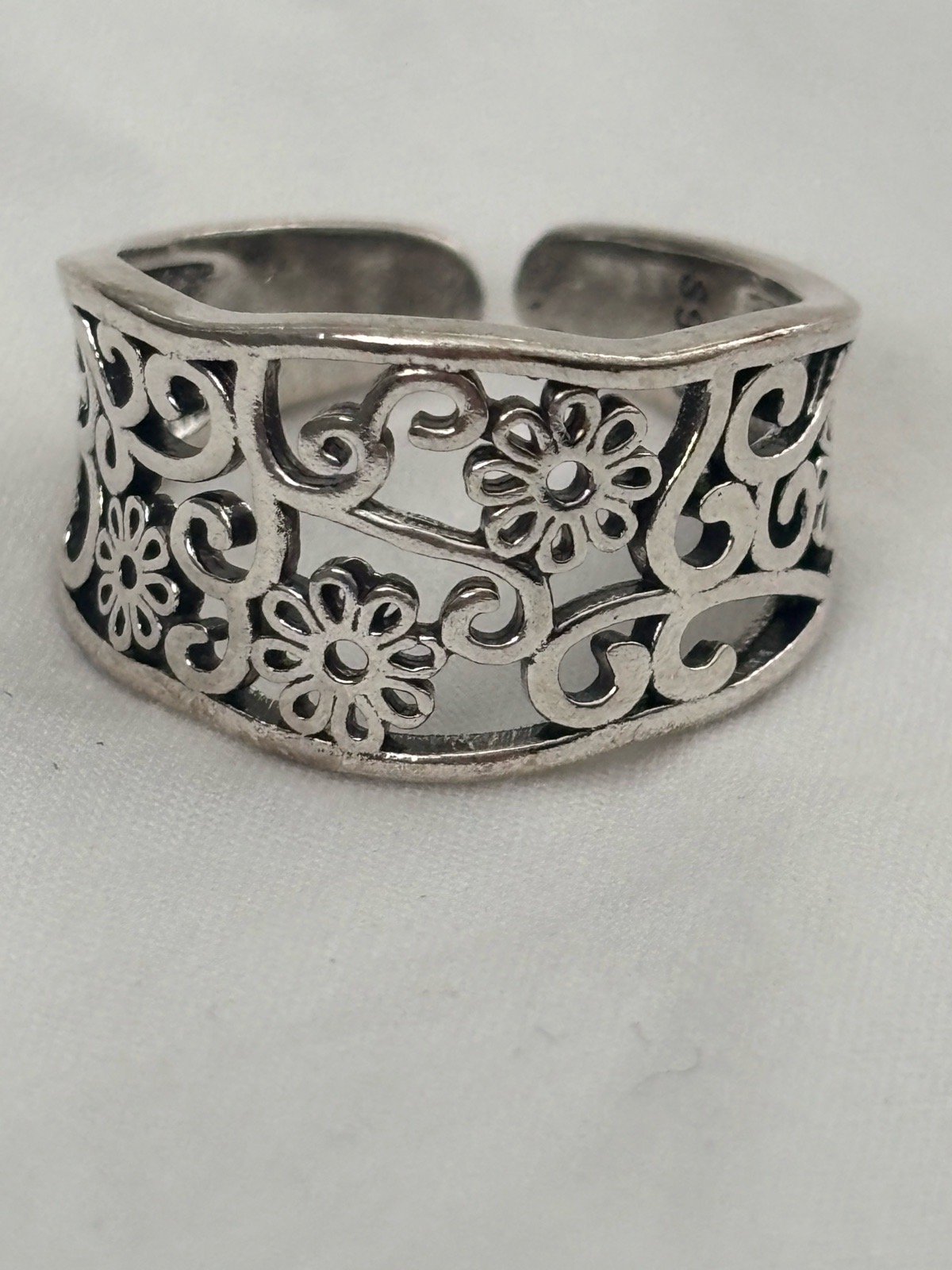 925 silver open band filagree ring floral design adjustable