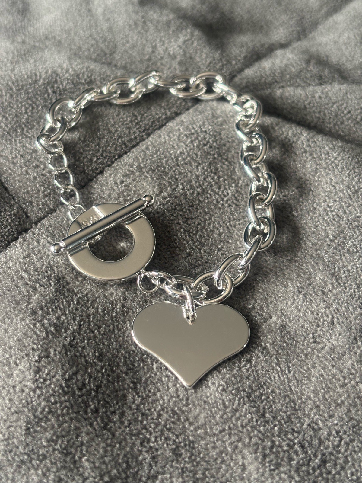 925 silver chunky heart bracelet T bar toggle clasp