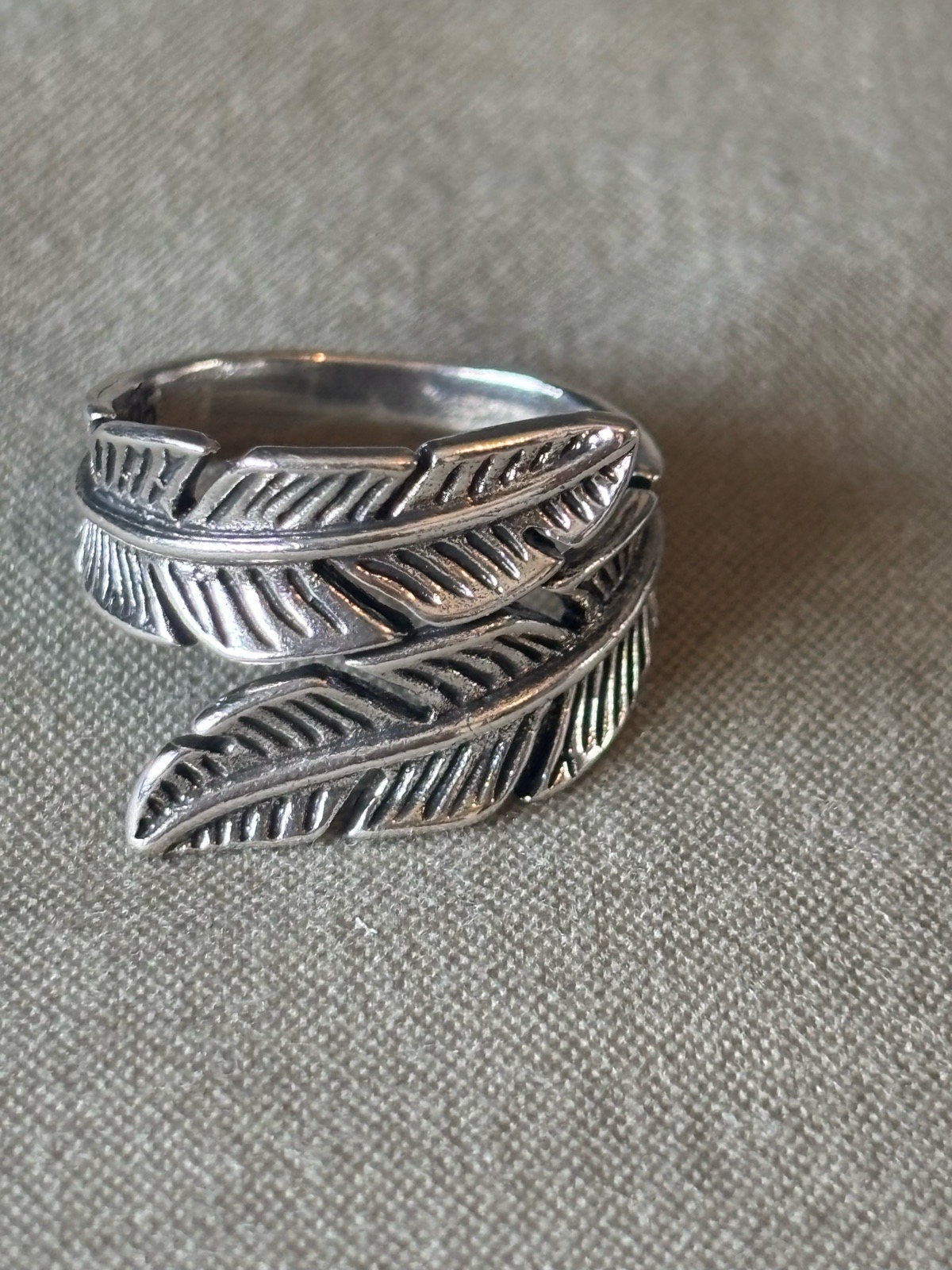 925 silver adjustable feather ring