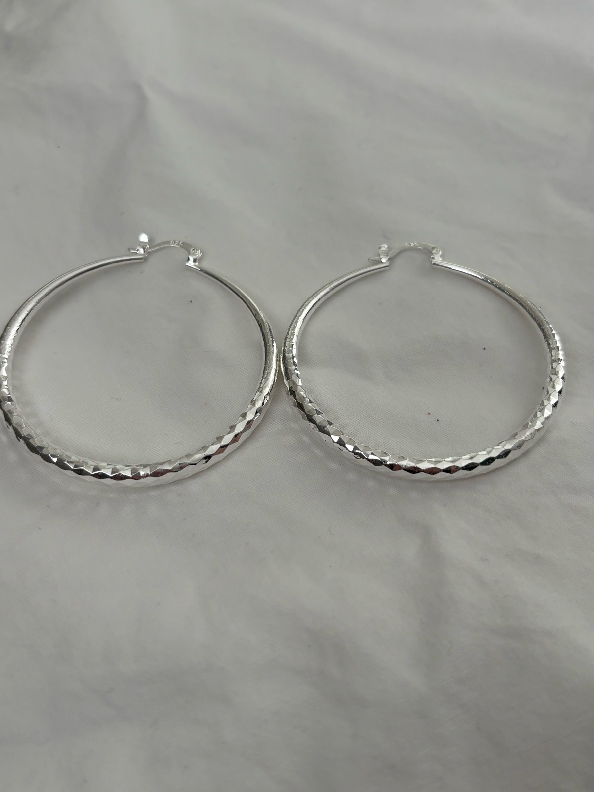 925 silver large textured hoop earrings 70mm