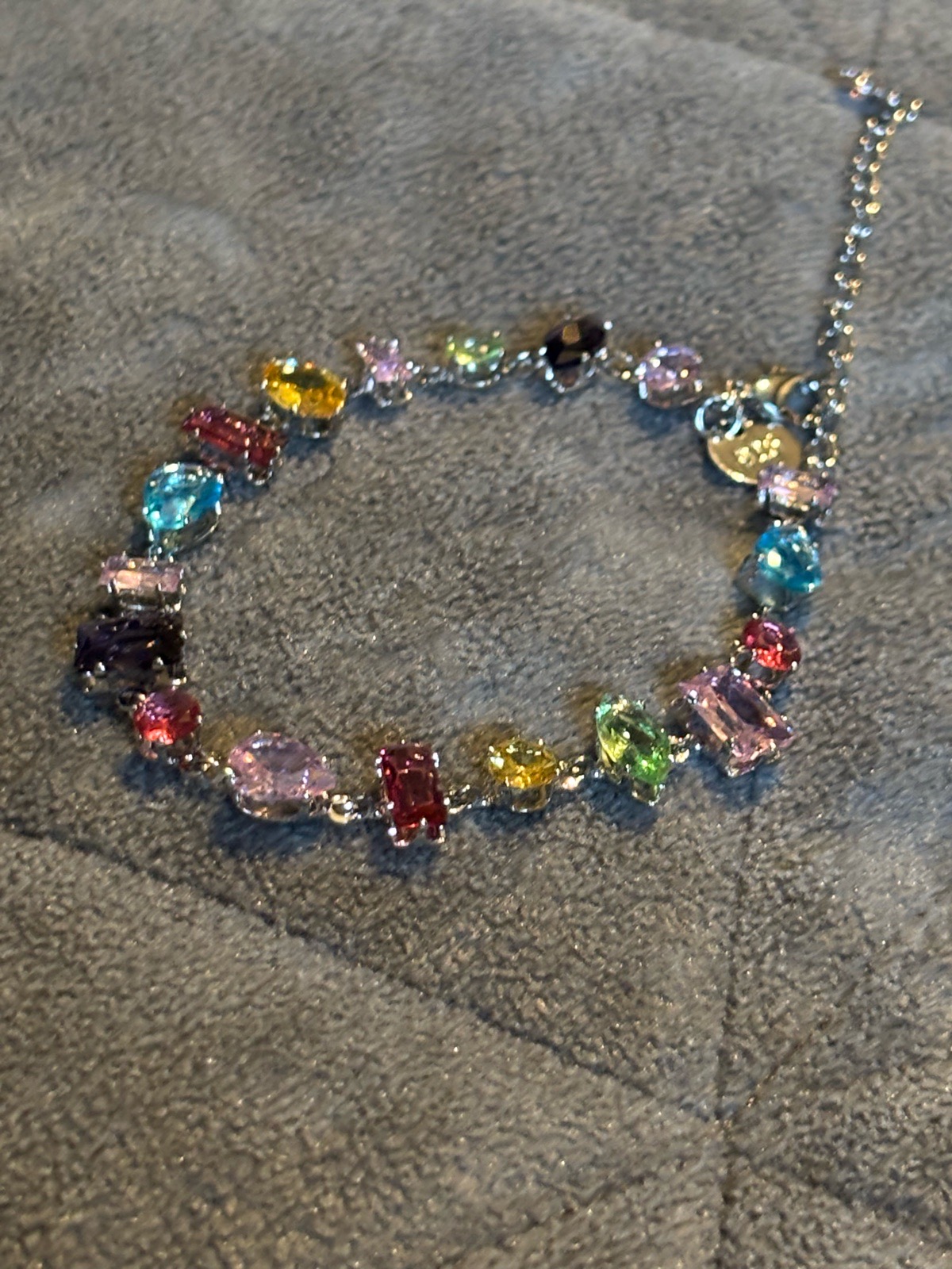 Stunning 925 silver vintage style colourful link bracelet