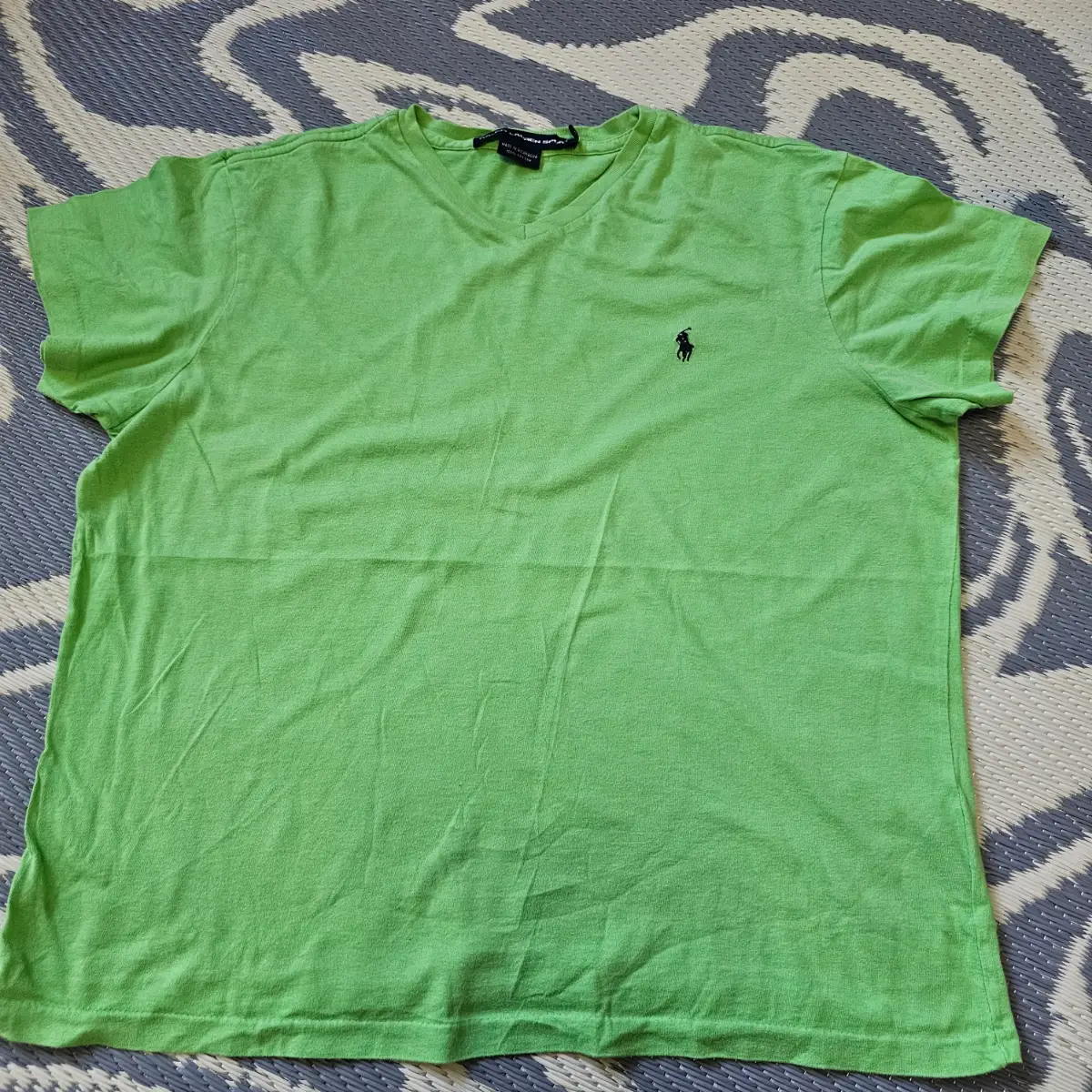 Ralph Lauren Sport Lime Green V-Neck T-Shirt | Women's Large | Navy Pony Logo | 100% Cotton