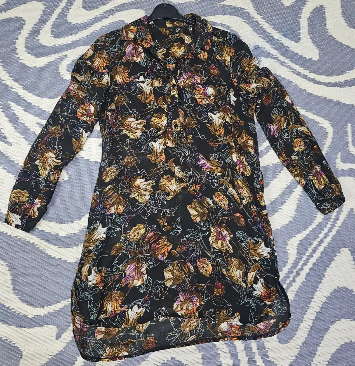 Topshop Black Floral Longline Shirt Dress