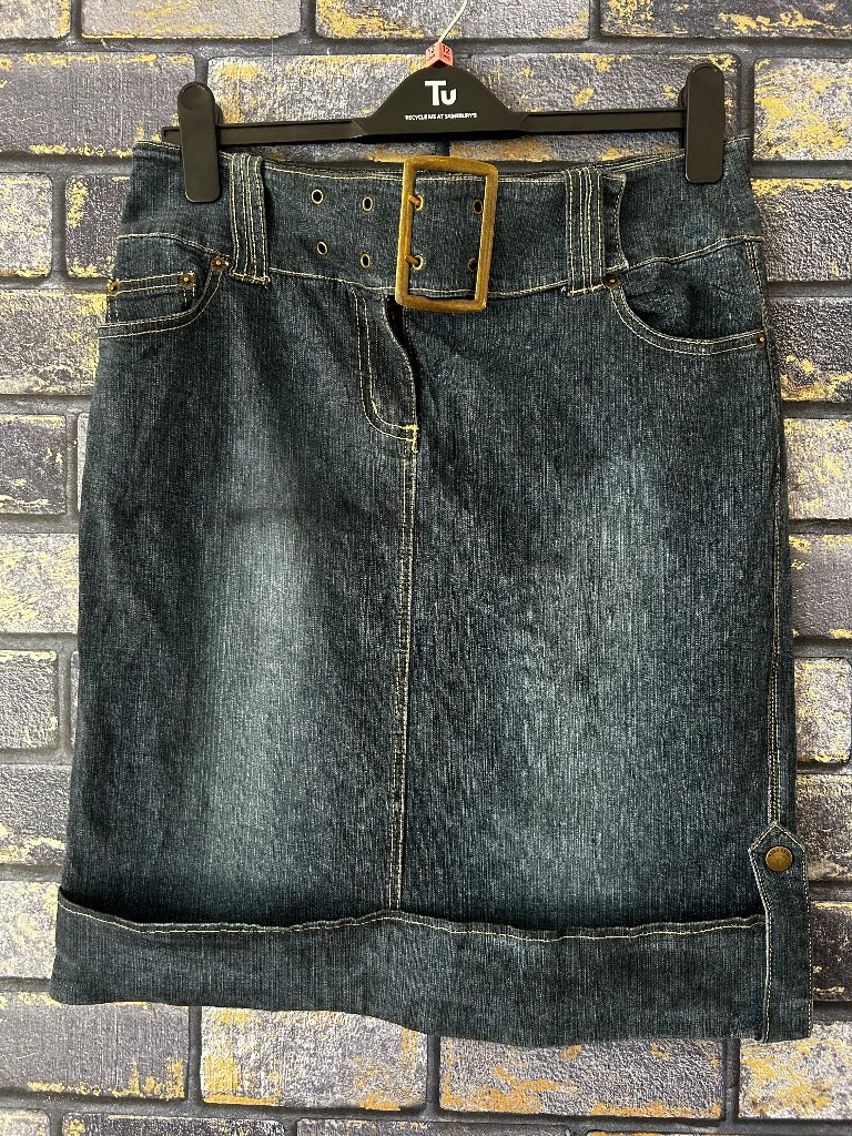 Vintage Y2K Miss Posh Denim Mini Skirt with Brass Buckle – Size 12-14