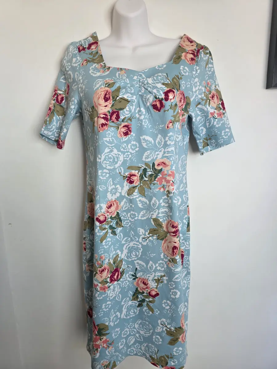 Joe Browns Summer Dress Size 10 Womens Blue Floral Cotton Stretch Wedding Outfit