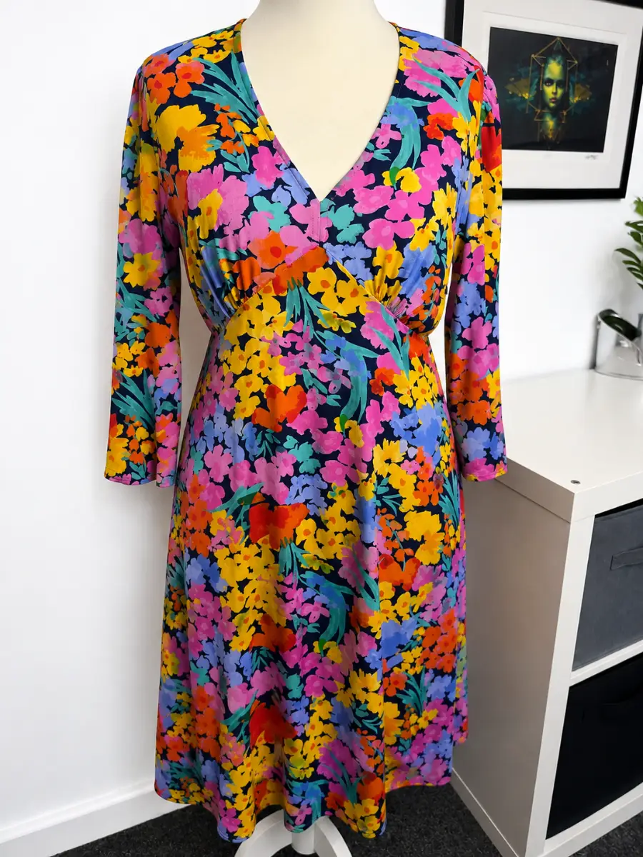 Finery London Summer Dress Size 18 Bright Floral V Neck Midi