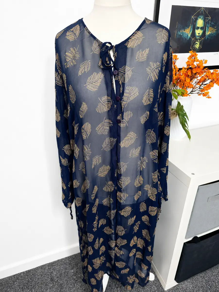 Roman Beach Cover Up Kaftan Size 18 Navy Leaf Print Holiday Swimwear