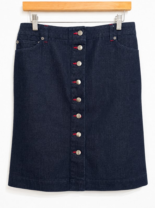 Braintree Organic Cotton Denim Skirt Size 10 Navy Blue Button Front Midi Summer